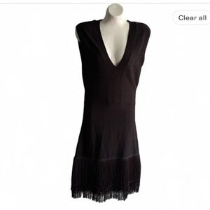 VENUS Black Bandage Dress V-Neck Sleeveless and fringe hem